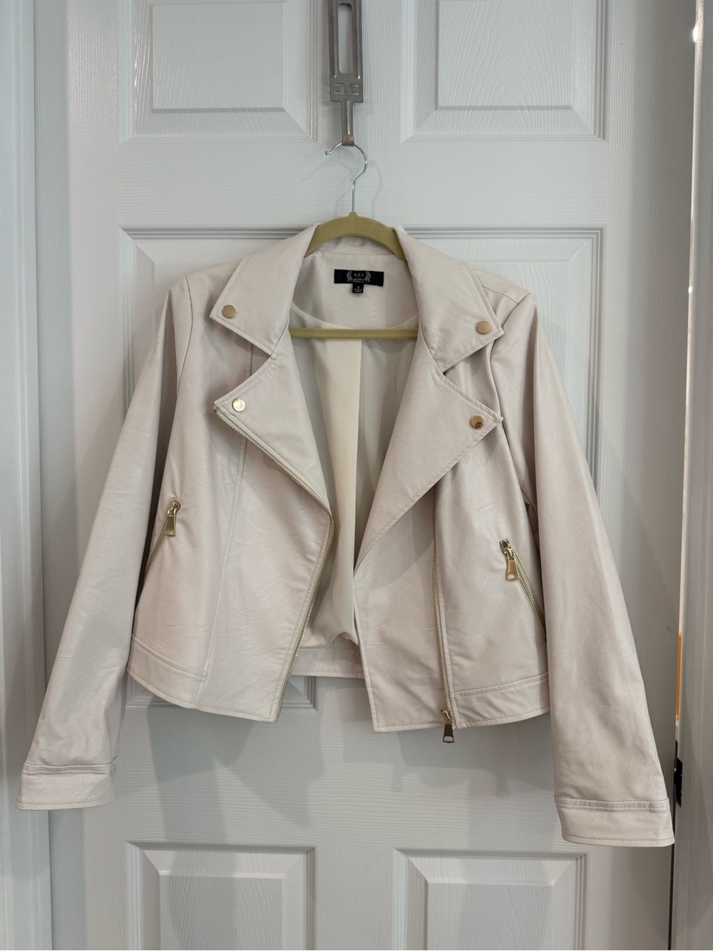 A.Z.I NYC Cream Faux Leather Moto Jacket with Gold Hardware NWOT